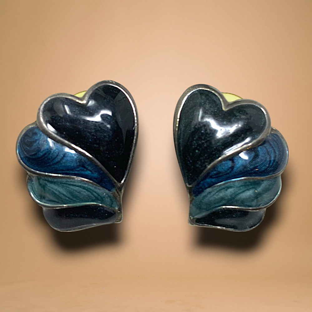 Vintage 1980's Blue Swirl Enamel Stud Earrings Pierced Avant Garde New Wave